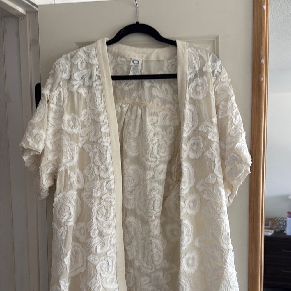 Anthropologie Cream Lace Kimono Top